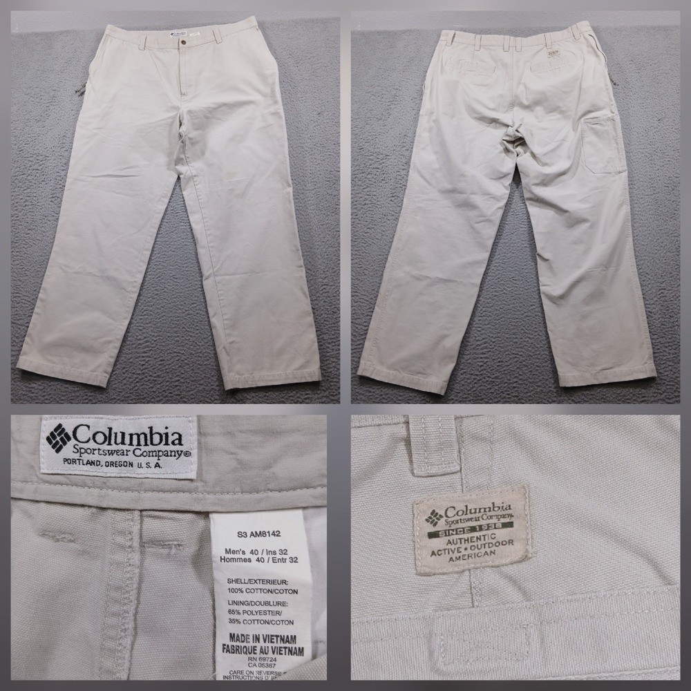 Columbia AM8142 ROC Pant Men 40x32 Khaki Tan Cotton Canvas Hiking Utility EUC